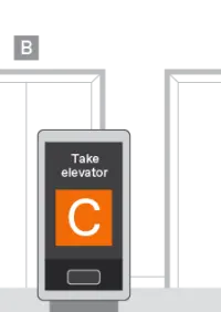 The AGILE kiosk indicates which elevator to take.