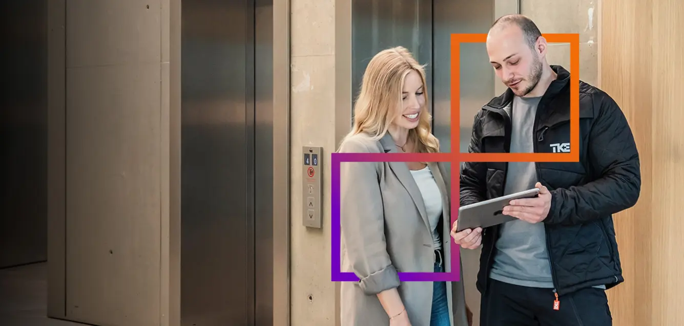 TKE service technician in an elevator