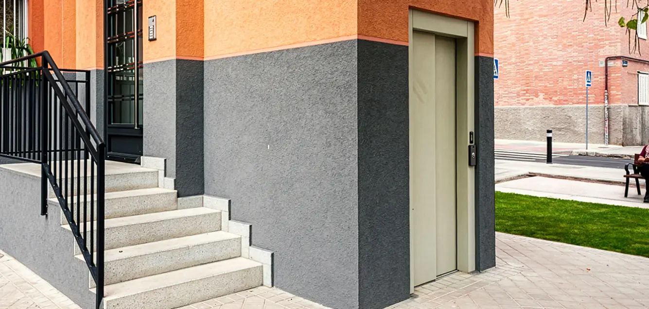 elevator from the outside of a building