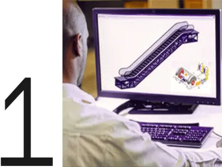 Man seeing an escalator with existing truss on monitor