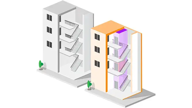Installation process for courtyards and façades with floor levelling 
