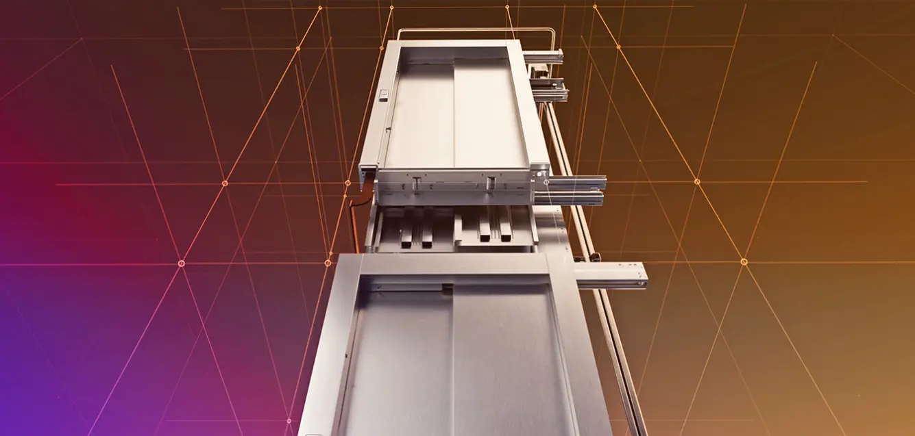 3D-Darstellung eines Aufzugs im Schacht