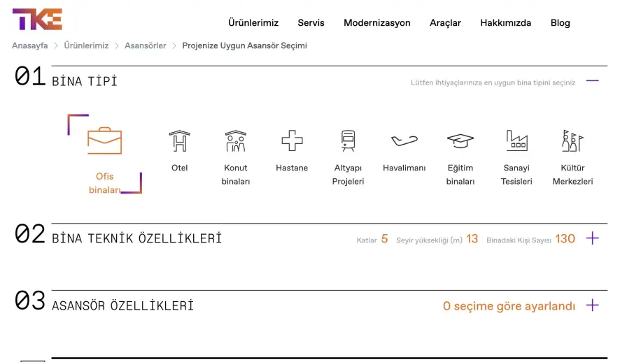 3 adimda asansor secimi