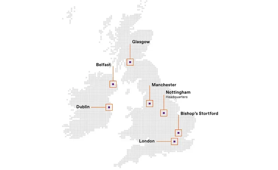 
A MAP of TKE branches in UK and a service technician
