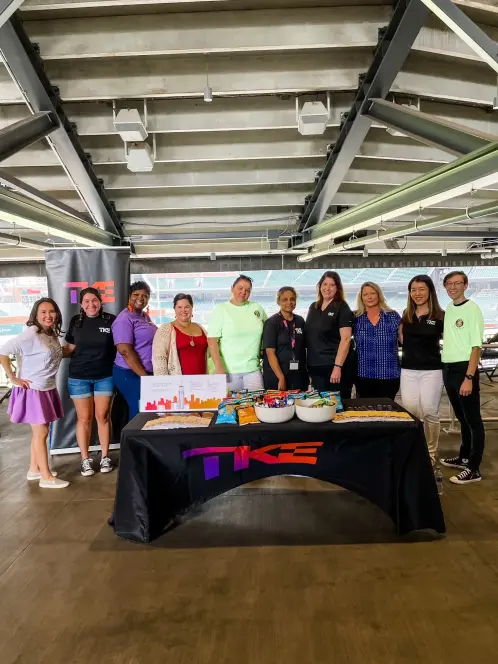 TK Elevator volonteers offering support at Truist Park during the Terry Farrell Firefighters Fund Memorial Stair Climb.