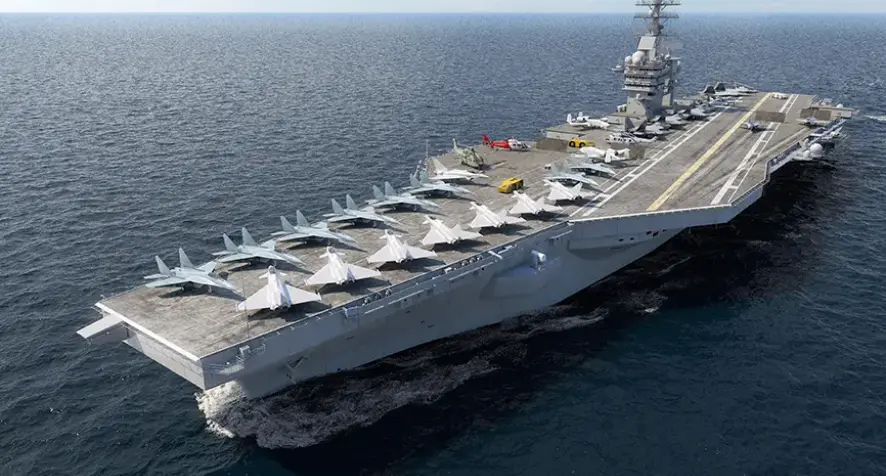 The deck of an aircraft carrier at sea.