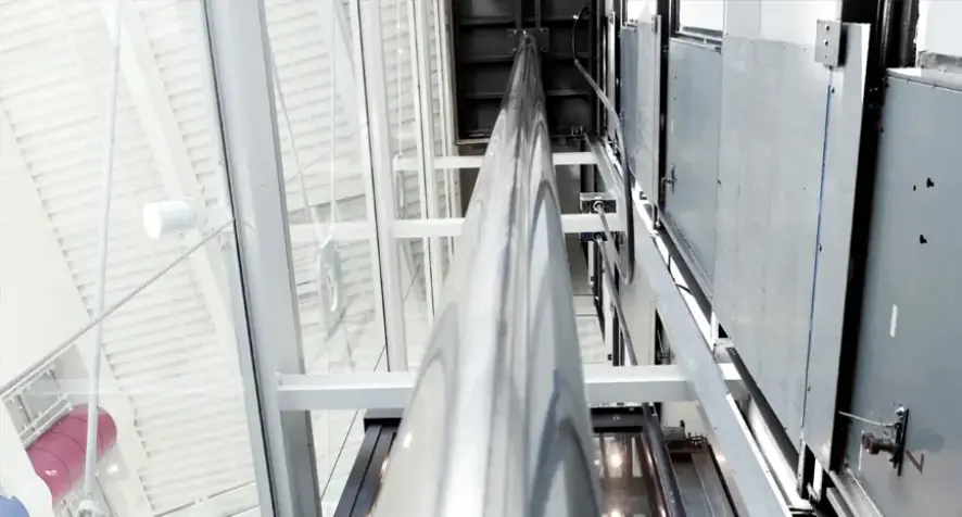 A hydraulic elevator from below