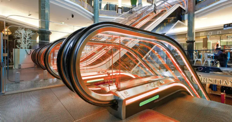 An orange escalator
