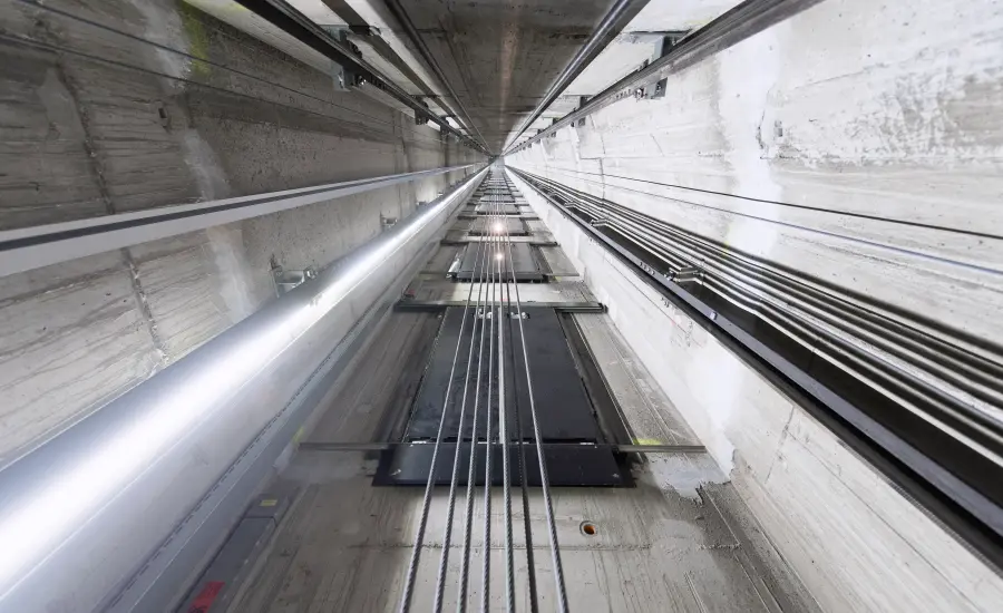 
Traction elevator hoistway.
