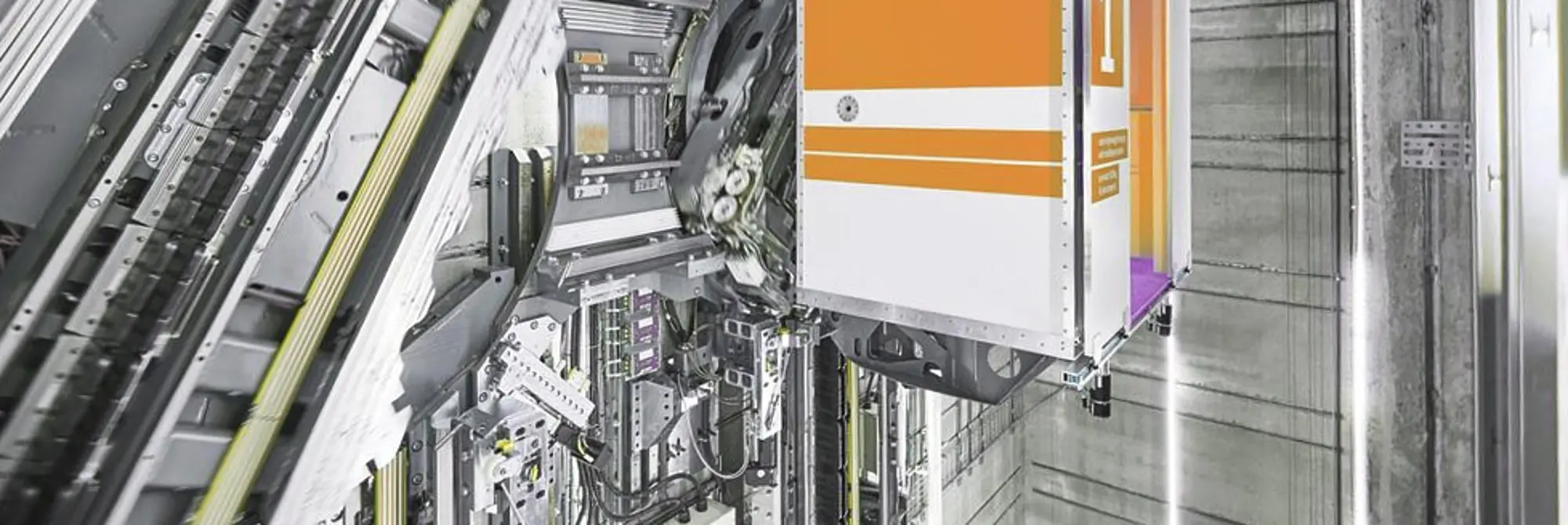 A mock-up of a MULTI elevator in operation