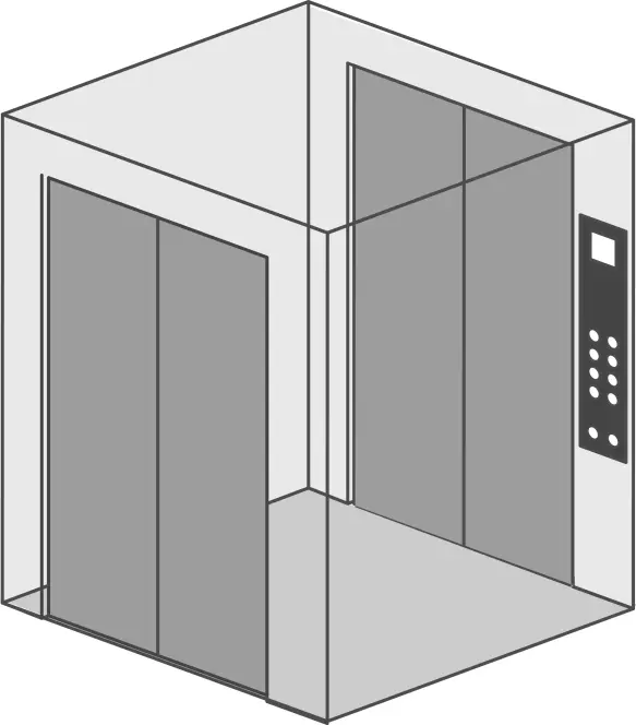An illustration of the elevator with two openings (front and rear).