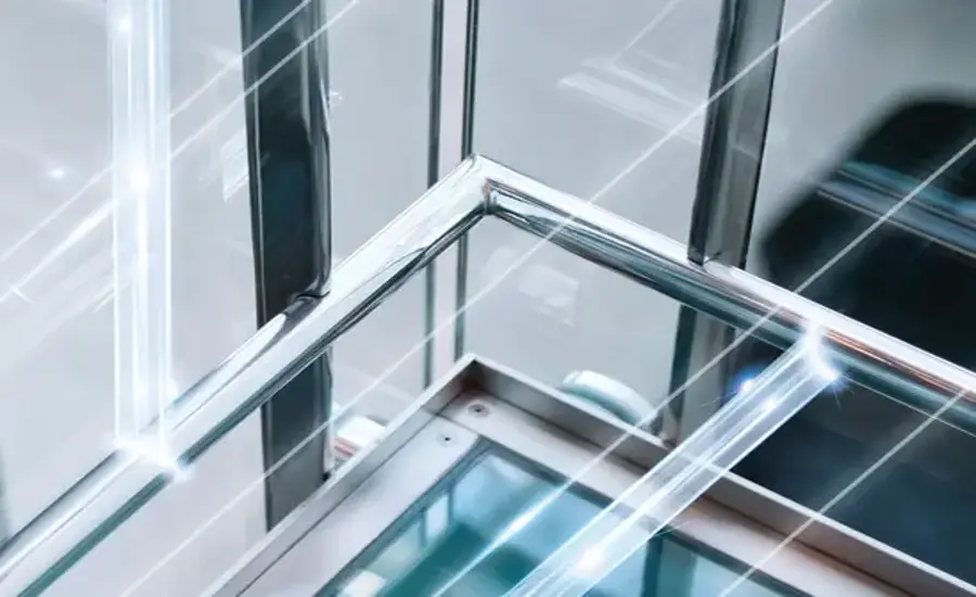 
An illustration showing UV-C light disinfecting the surfaces of an elevator.
